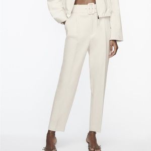 ZARA pants NWOT fabric-covered belt ECRU MEDIUM